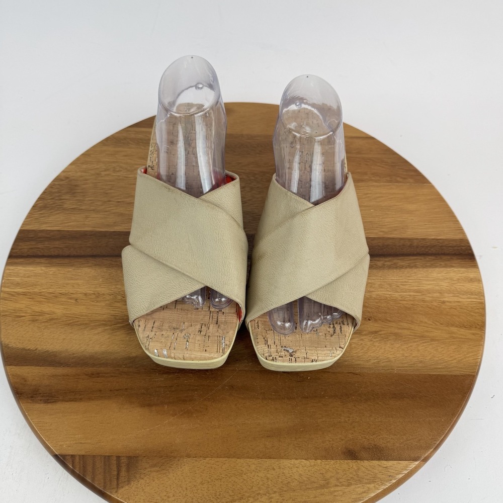 New Womens Korks Draya Beige Faux Leather Platform Heeled Sandals Slide 10 M - Picture 2 of 7